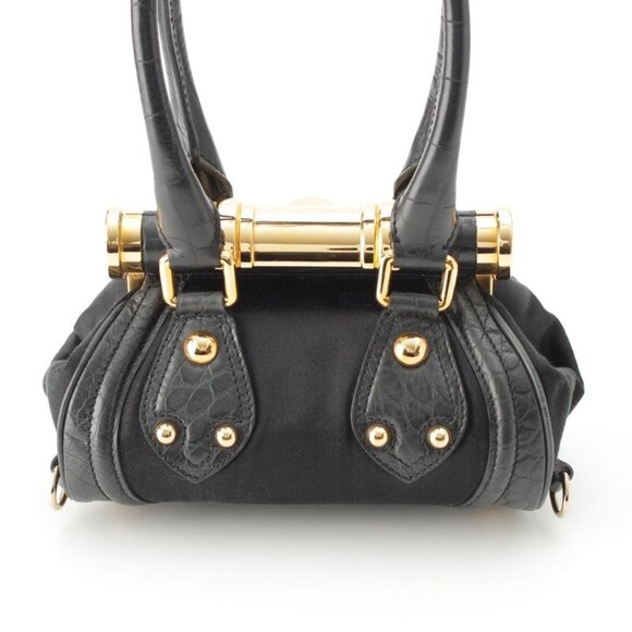 Celine Satin Leather Vintage Triomphe Clasp Croco Shape Press Mini Handbag Black - Picture 5 of 10